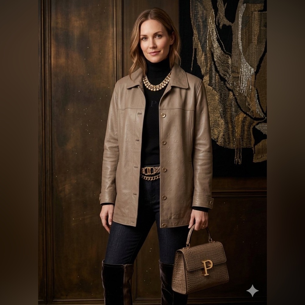 Terry Lewis Classic Luxuries Women's Sz XL  Tan Genuine Leather Jacket Coat